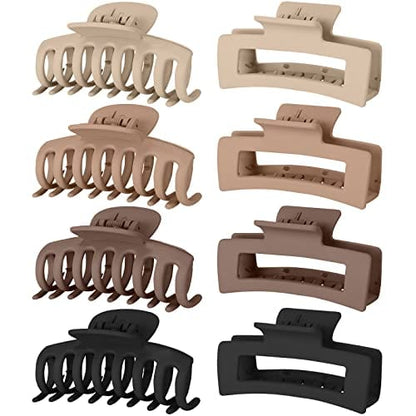 HAPPYGLOW™ – 8 Pack Hair Claw Clips (2 Styles, 4 Neutral Colors)