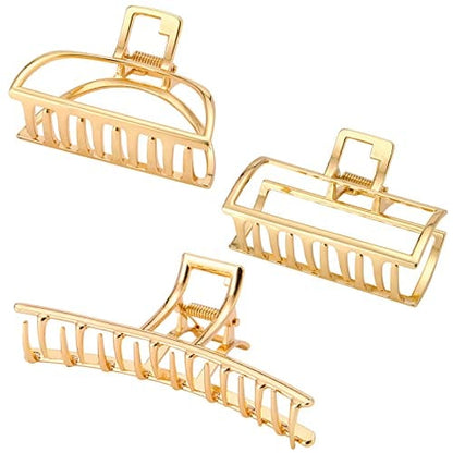 HappyGlow™ Gold Metal Hair Clips – 3-Piece Gift Set (Rectangle, Crescent, Inline)