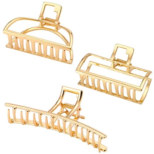 HappyGlow™ Gold Metal Hair Clips – 3-Piece Gift Set (Rectangle, Crescent, Inline)