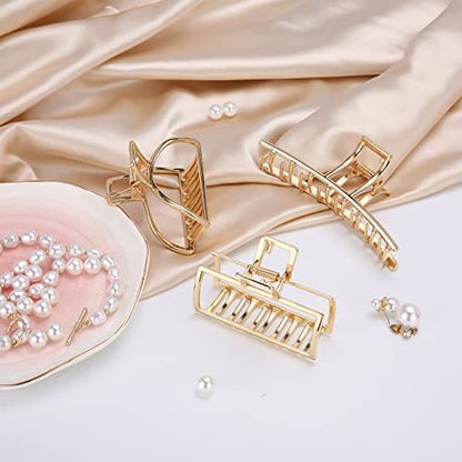 HappyGlow™ Gold Metal Hair Clips – 3-Piece Gift Set (Rectangle, Crescent, Inline)