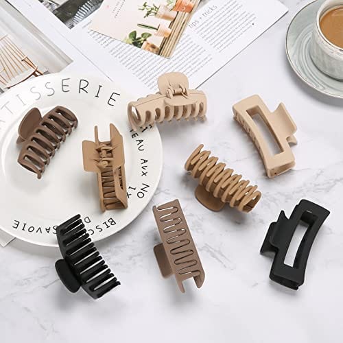 HAPPYGLOW™ – 8 Pack Hair Claw Clips (2 Styles, 4 Neutral Colors)