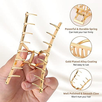 HappyGlow™ Gold Metal Hair Clips – 3-Piece Gift Set (Rectangle, Crescent, Inline)