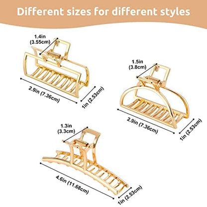 HappyGlow™ Gold Metal Hair Clips – 3-Piece Gift Set (Rectangle, Crescent, Inline)